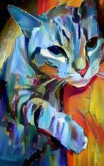 Short Screenplay based on the painting Flaming Orange Blue Kitty by the artist MendyZ